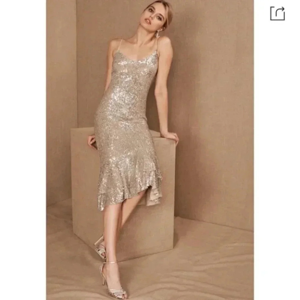 Sachin & Babi Odelle Sequin Midi Dress Gold Size 10